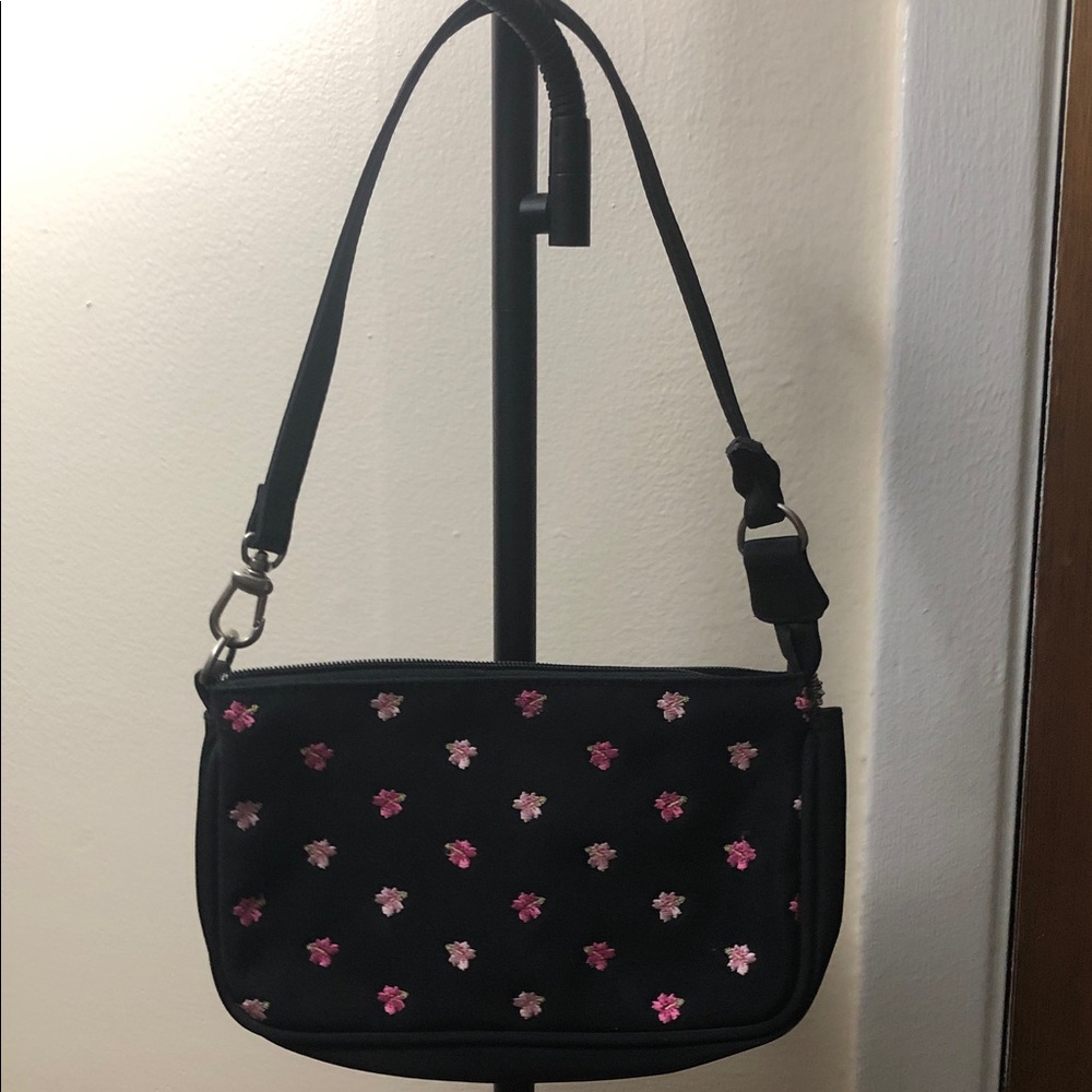 Black Floral Embroidered Crossbody Bag